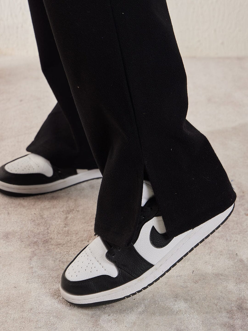 Black Polar Fleece Boot Cut Joggers Trackpants Fugazee