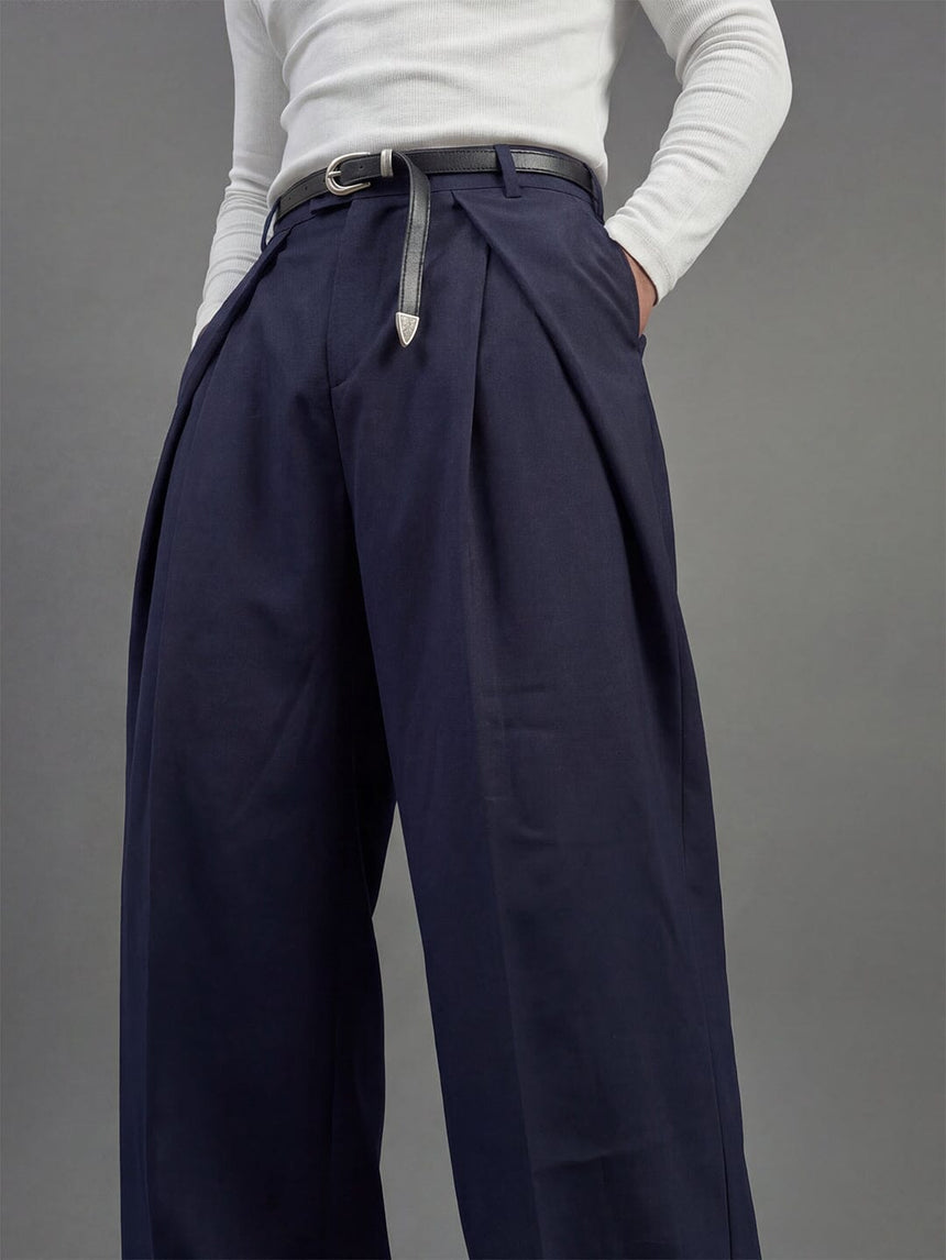 Navy Pleated Korean Trousers Trousers Fugazee