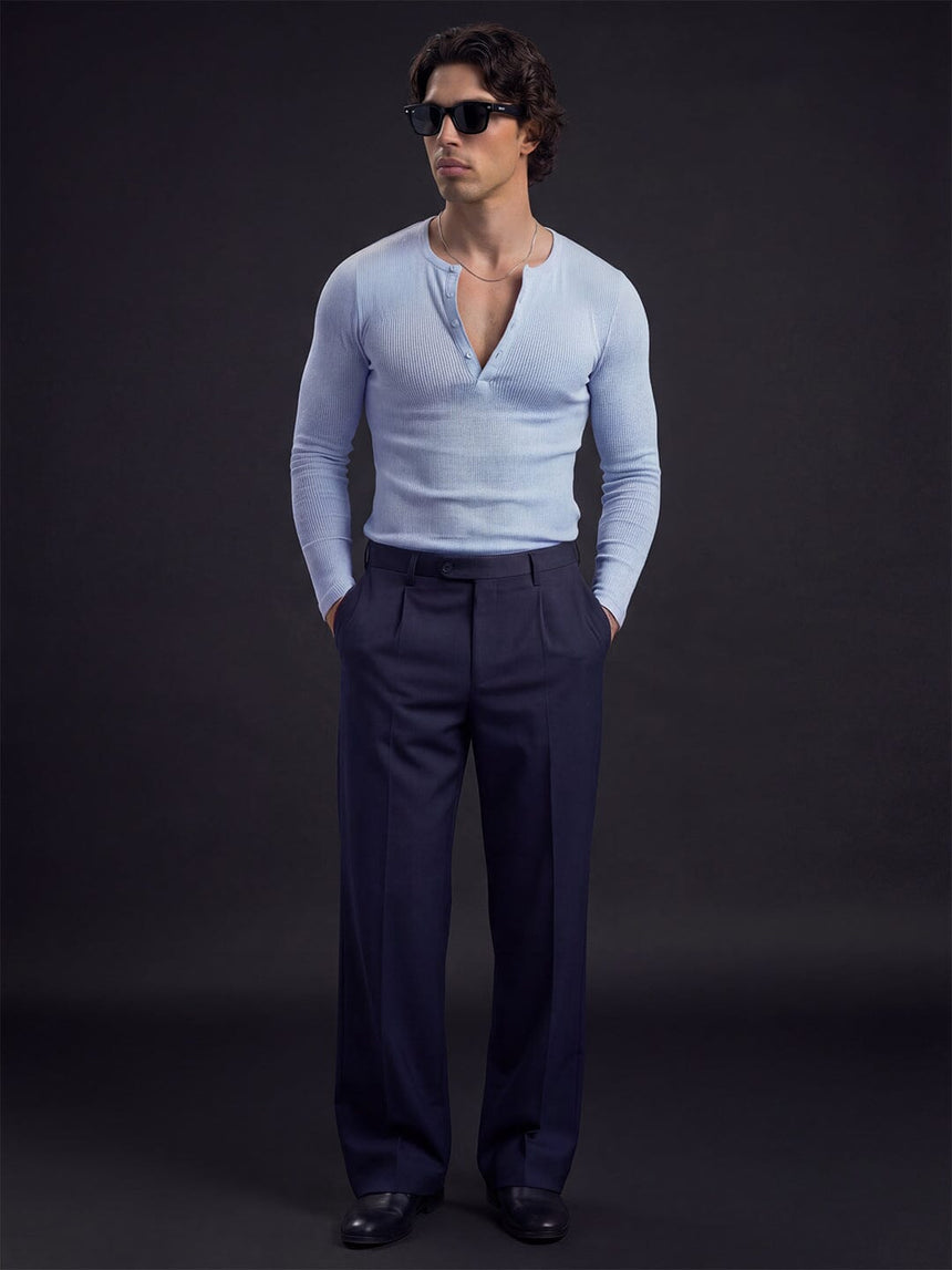 Sky Blue Ribbed Henley Longsleeves Tshirt T-Shirts Fugazee