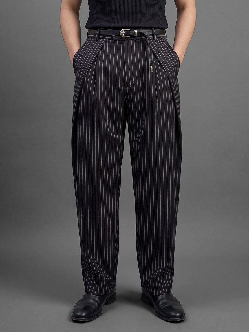 Black striped pleated Korean pants Trousers Fugazee