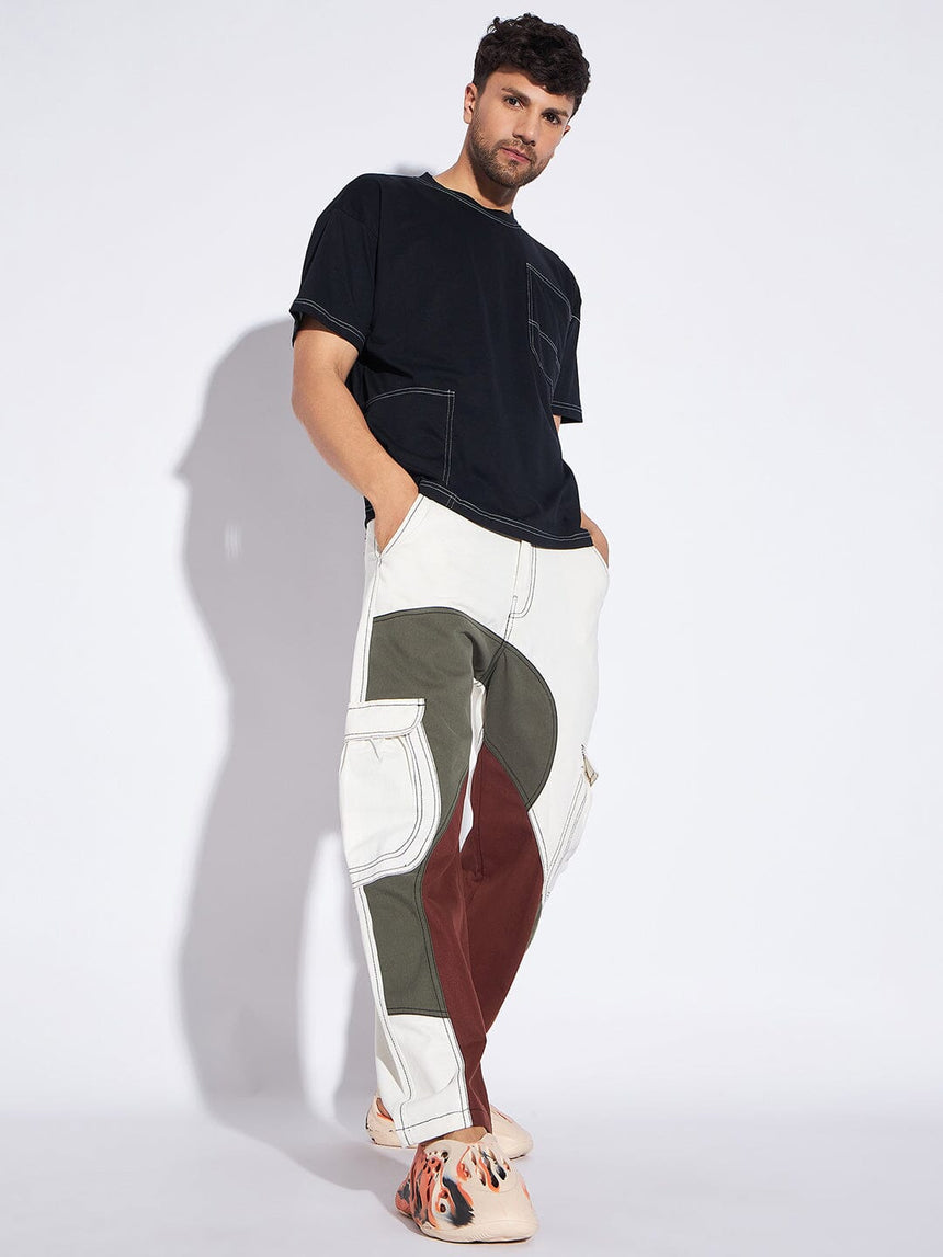 Tricolour Cut & Sew Baggy Cargo Trousers Trousers Fugazee 
