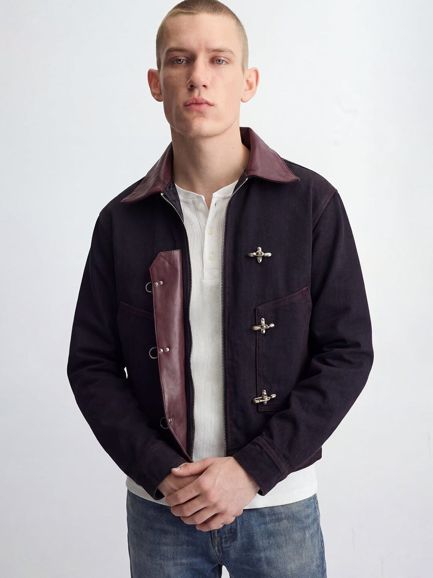 Black Contrast Stitch Fireman Clasp Denim Jacket Jackets Fugazee