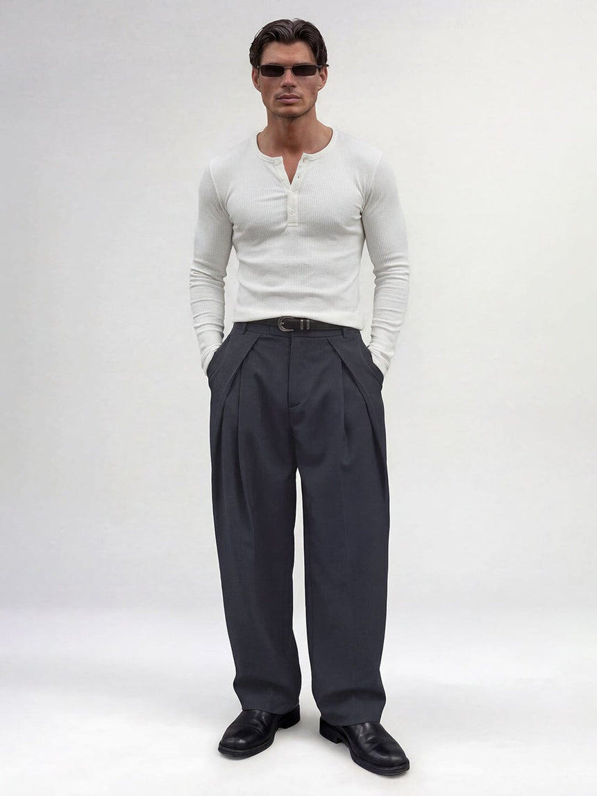 Midnight Grey Pleated Korean Trousers Trousers Fugazee