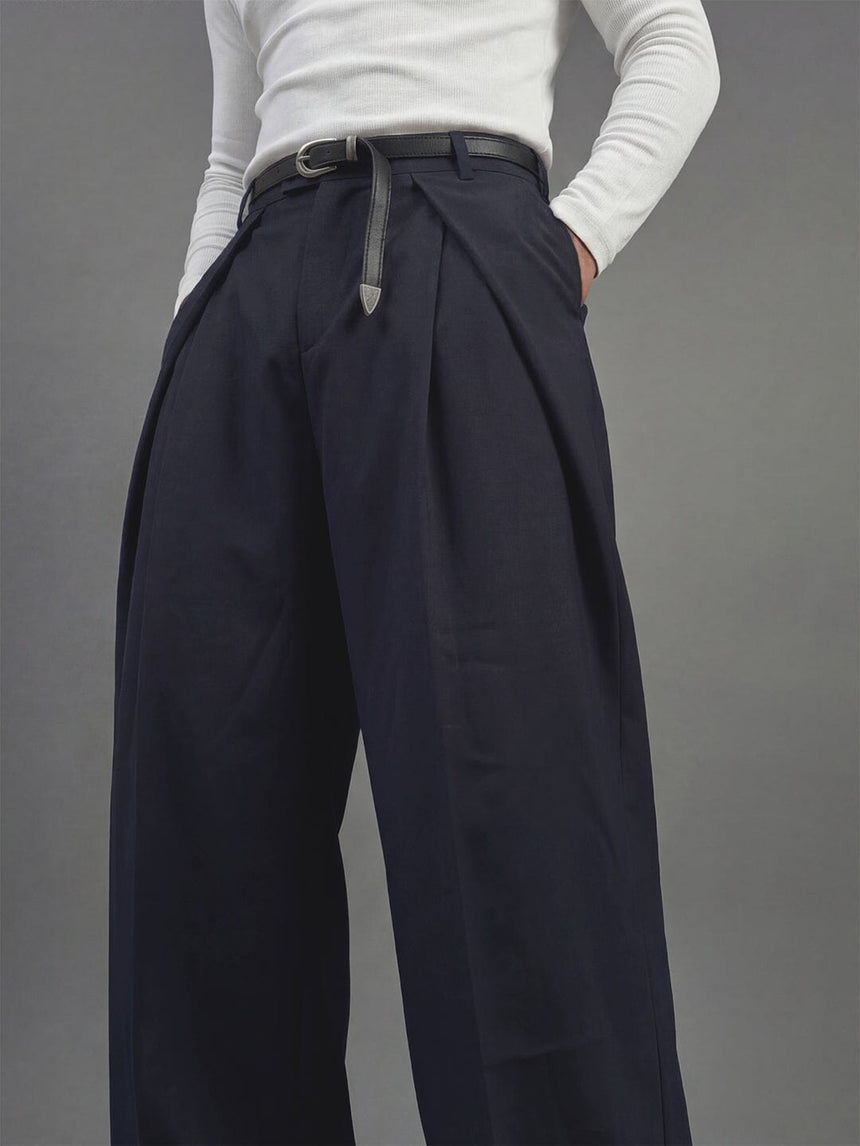 Midnight Blue Pleated Korean Trousers Trousers Fugazee