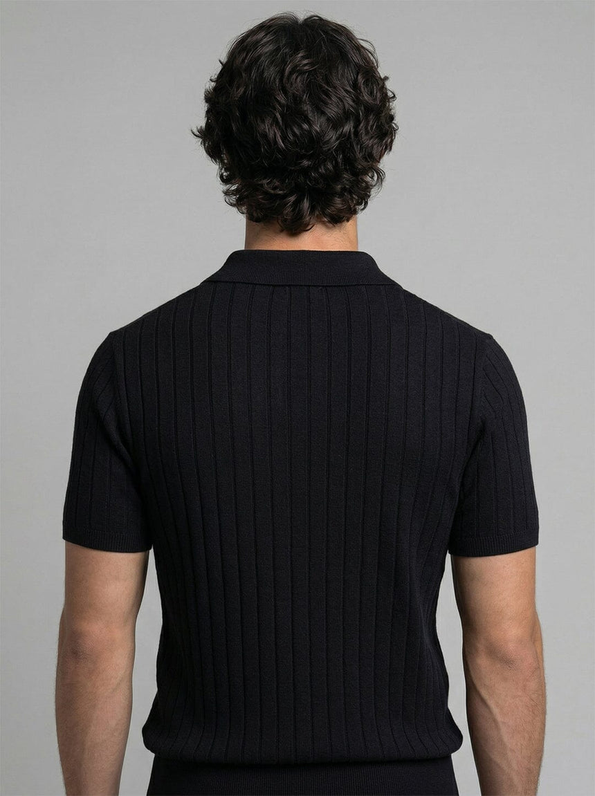 Black Old Money Knitted Slim Polo Tshirt T-Shirts Fugazee