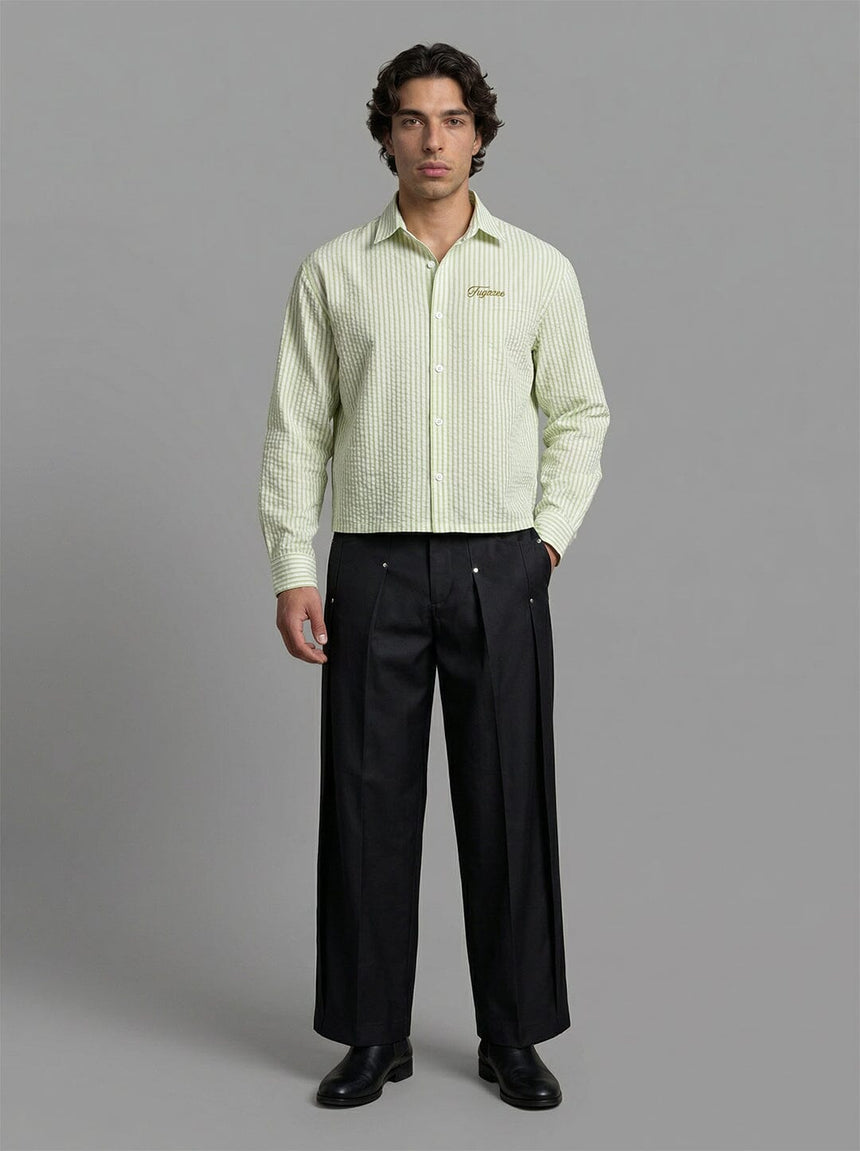 Lime Striped Seersucker Cropped Shirt Shirts Fugazee