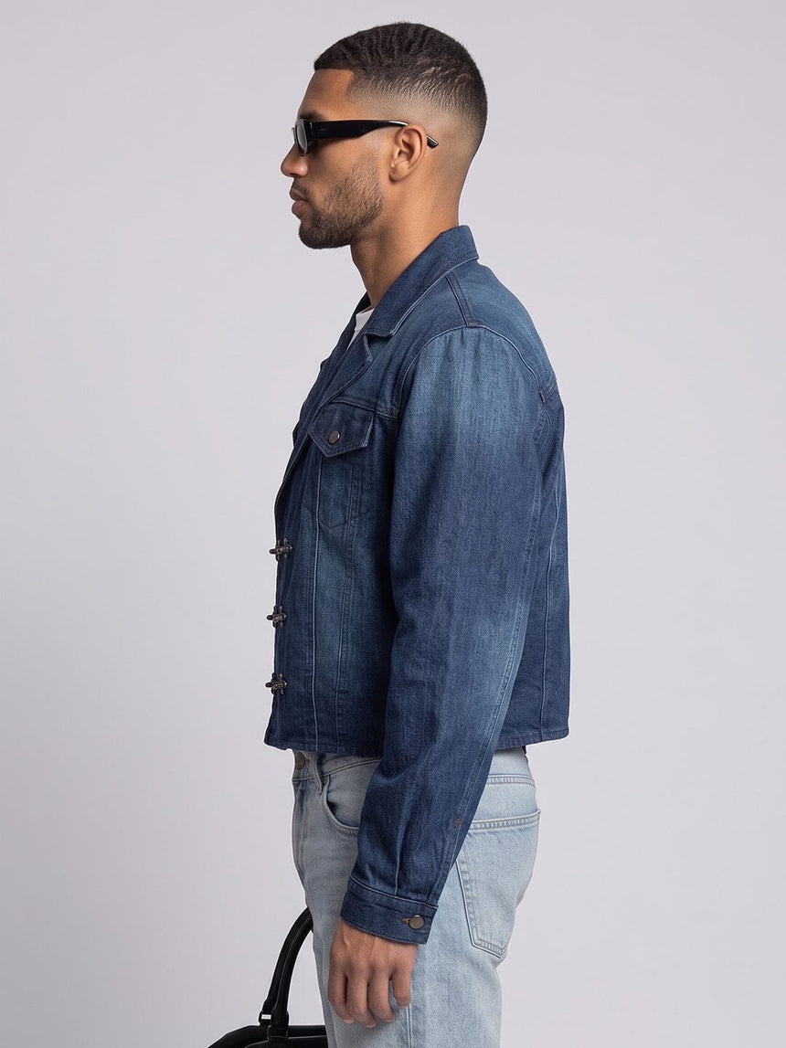 Indigo Blazer Style Cropped Clasped Jacket Jackets Fugazee