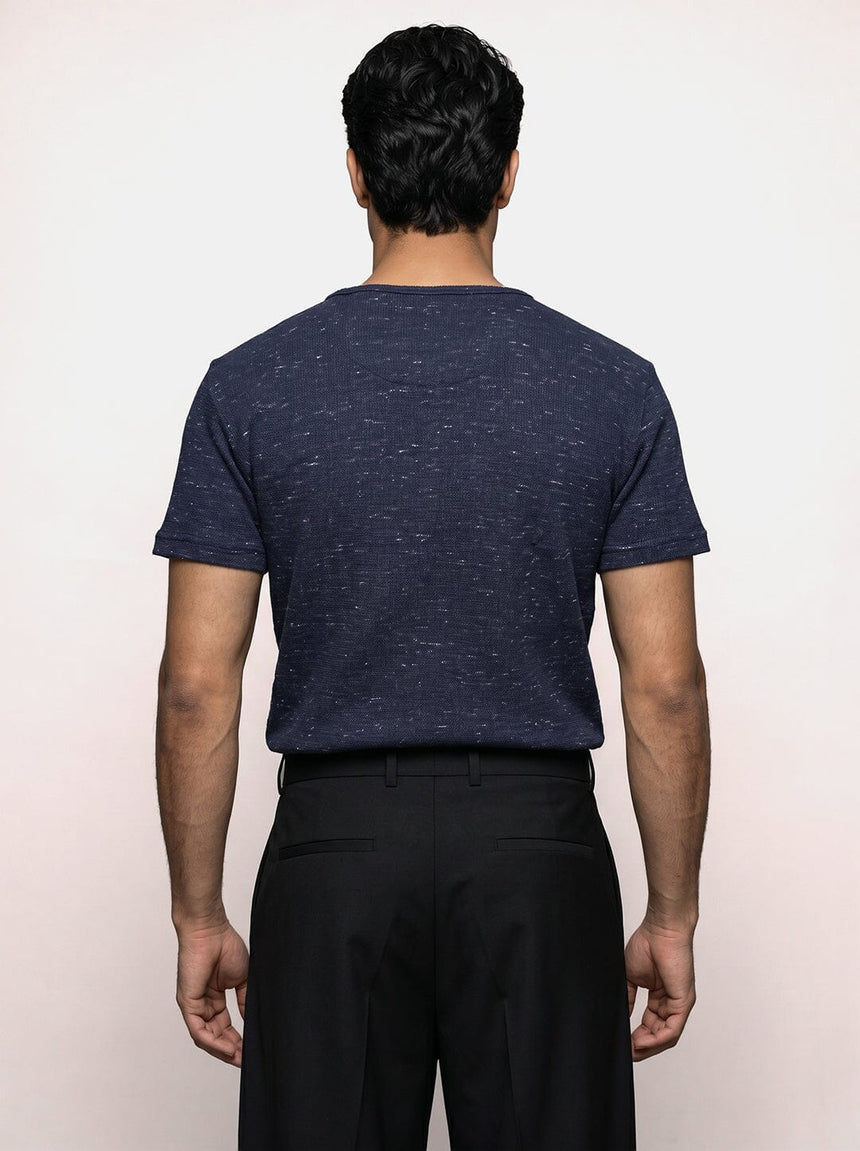 Navy Melange Waffle Short Sleeve Henley Tshirt T-Shirts Fugazee