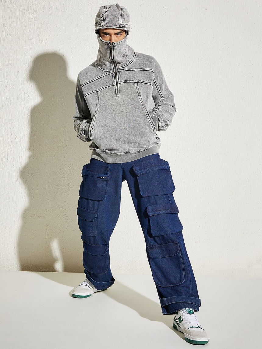 Acid Washed Baggy Smugglers Hooded Sweatshirt Sweatshirts Fugazee