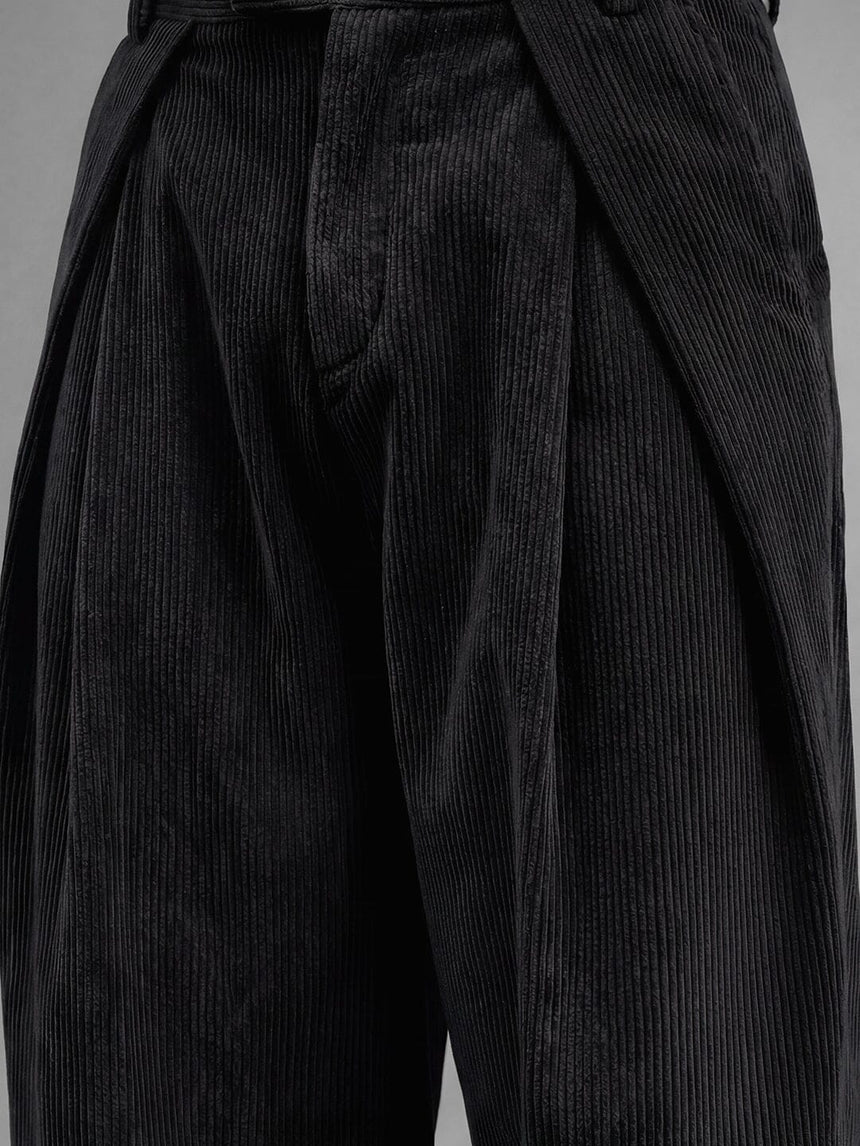 Black Corduroy Pleated Trousers Trousers Fugazee