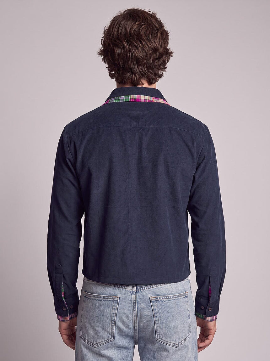 Navy Corduroy Double Collared Cropped Shirt Shirts Fugazee