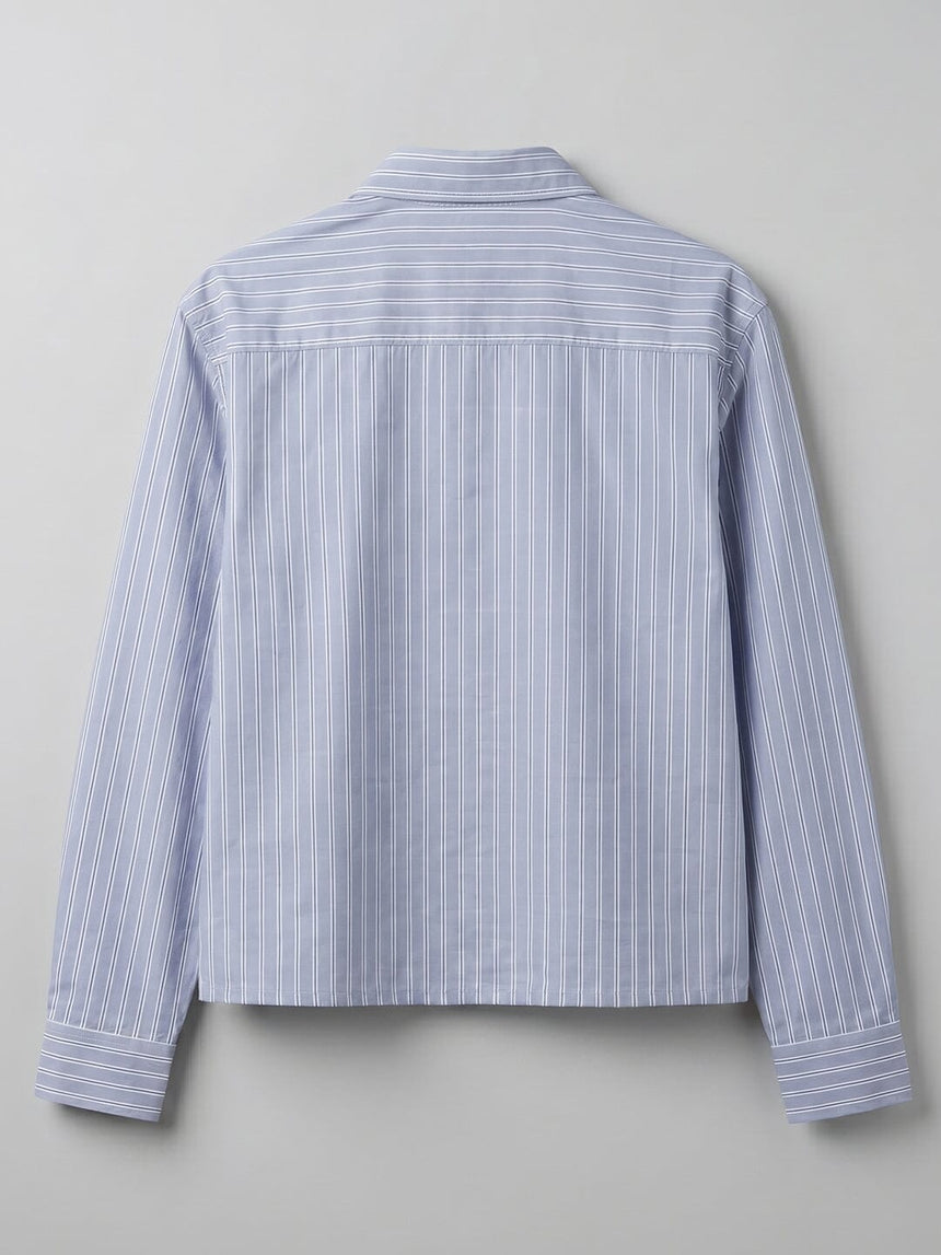 Heather Blue Striped Cropped Shirt Shirts Fugazee