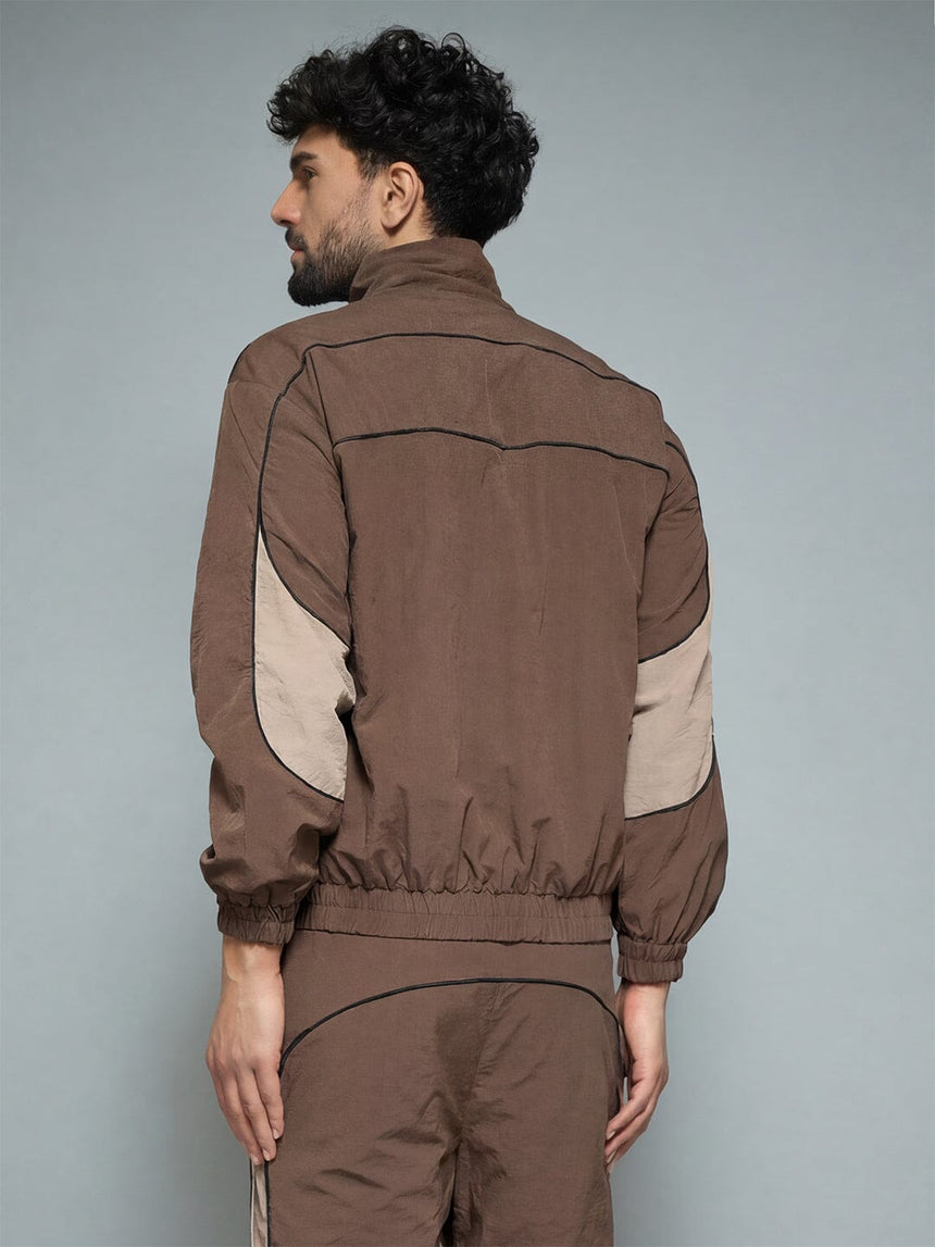 Brown And Beige Cut And Sew Jacket Jackets Fugazee