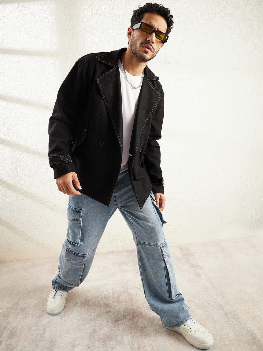 Black Contrast Stitch Blazer Jackets Fugazee