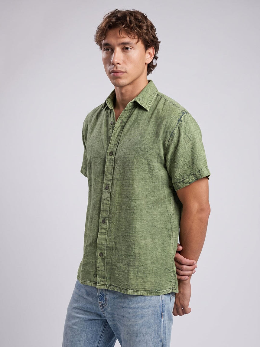 Green Dyed Acid Wash Linen Shirt Shirts Fugazee