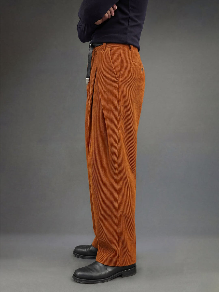 Mustard Orange Pleated Corduroy Korean Pants Trousers Fugazee