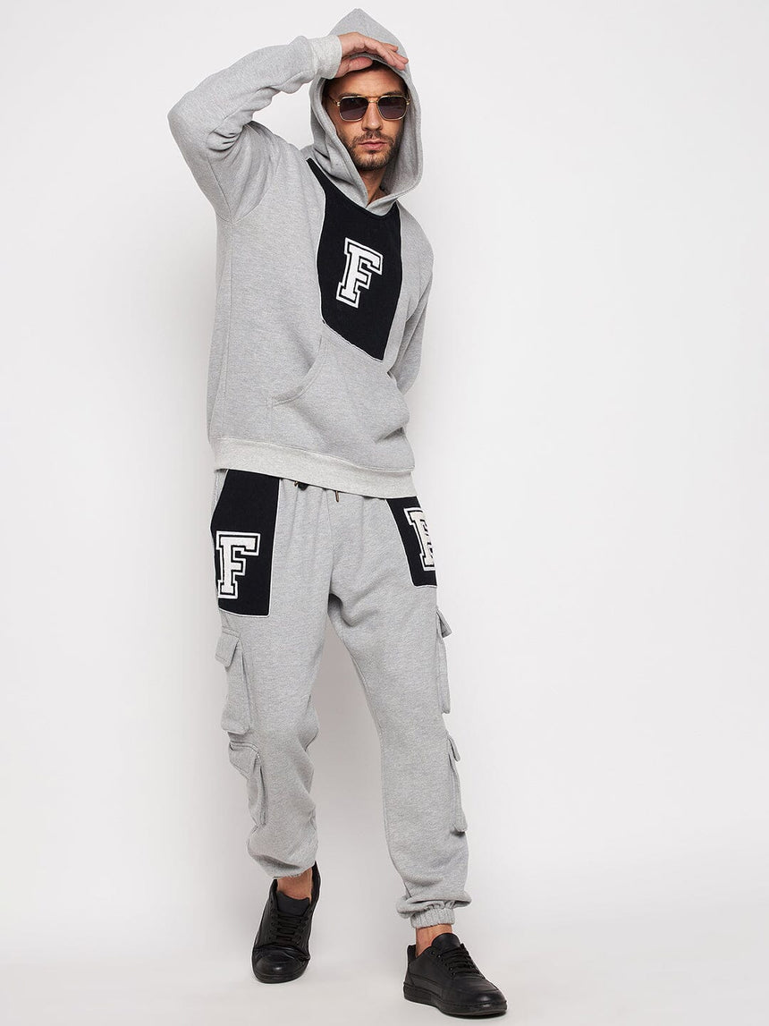 Grey Fleece Varsity Oversized Hooded Sweatshirt Sweatshirts Fugazee