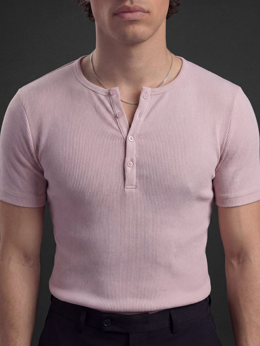 Tropical Peach Ribbed Henley Short Sleeves Tshirt T-Shirts Fugazee
