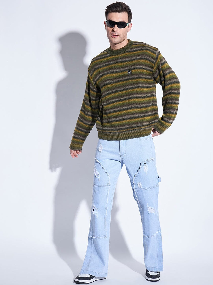 Olive Striped Oversized Sweater Sweaters Fugazee