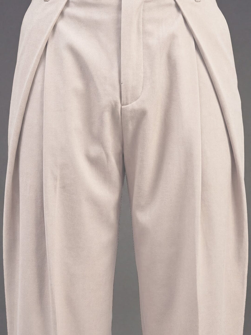 Cream Korean Pleated Trousers Trousers Fugazee