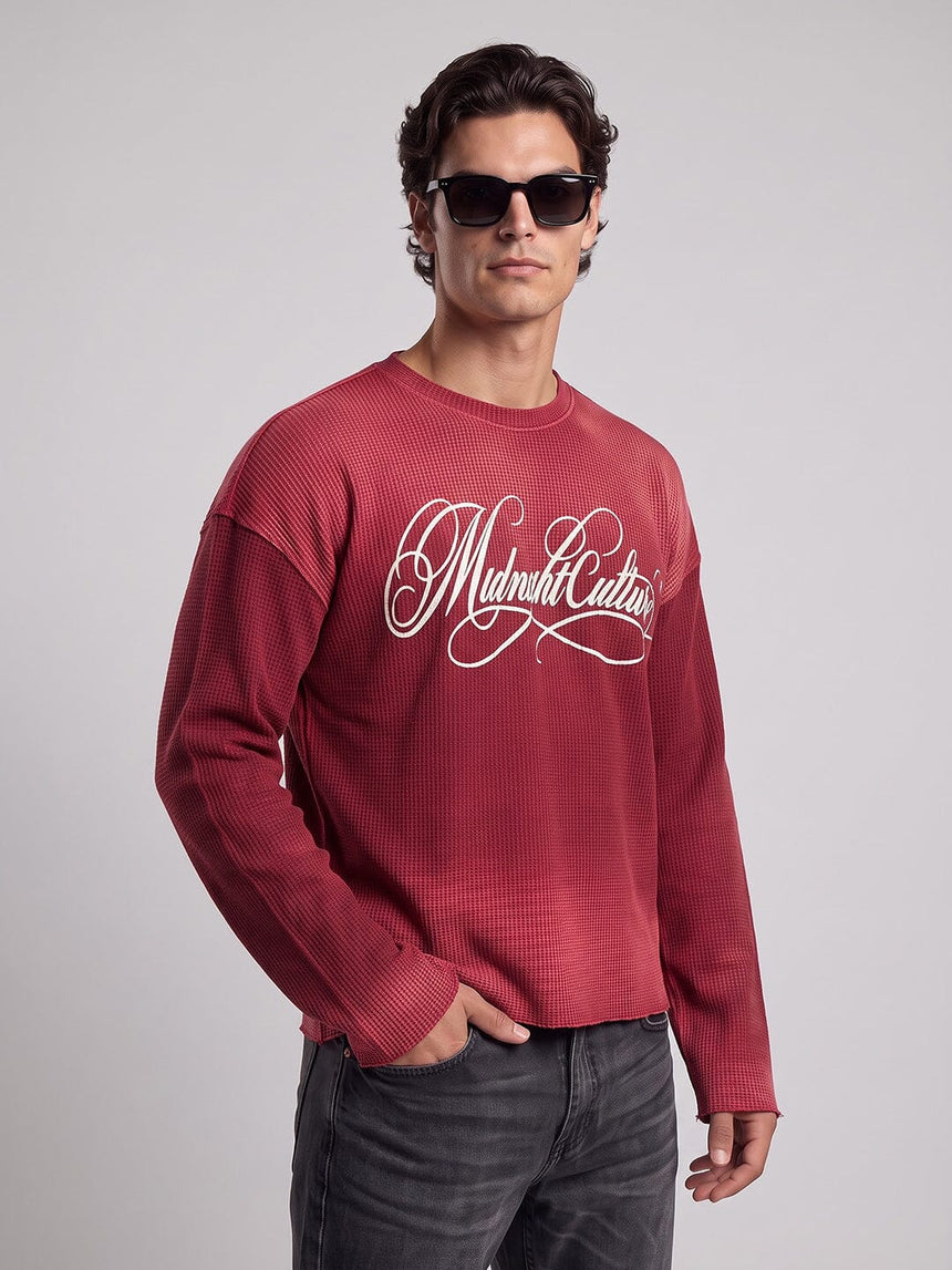 Amber Washed Graphic Waffle Longsleeve Tshirt T-Shirts Fugazee