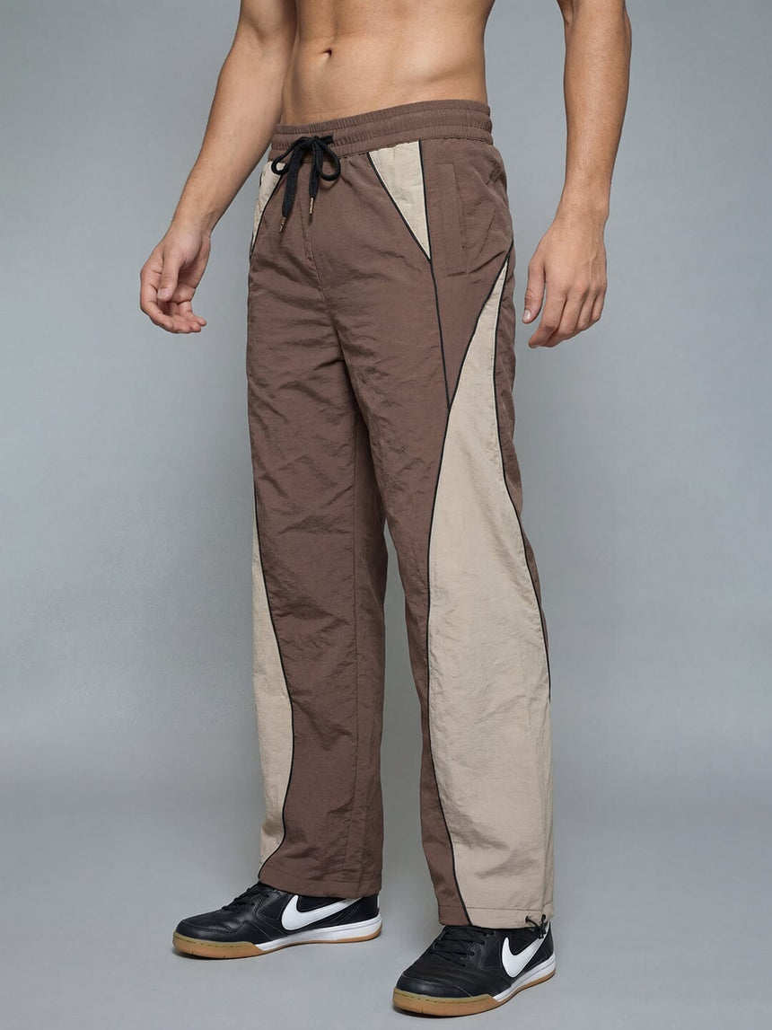 Brown And Beige Cut And Sew Trackpants Trackpants Fugazee
