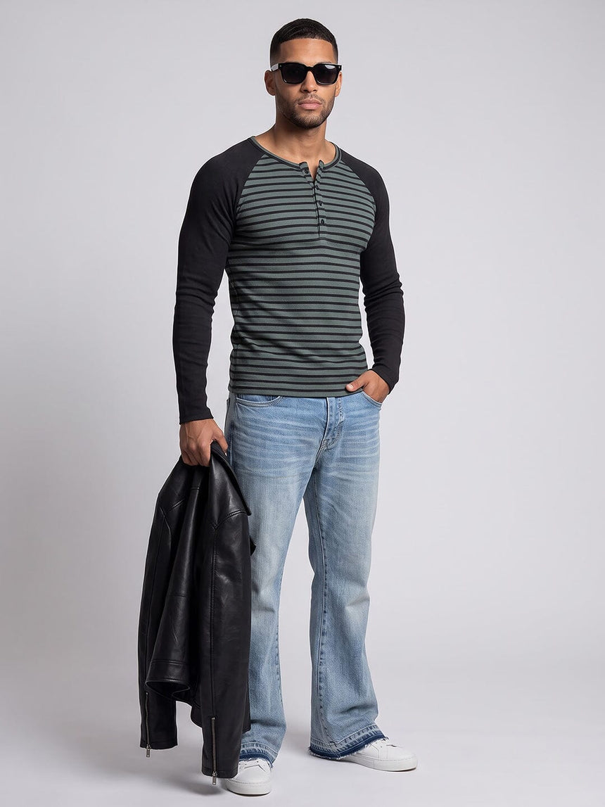 Green Striped Raglan Ribbed Tshirt T-Shirts Fugazee