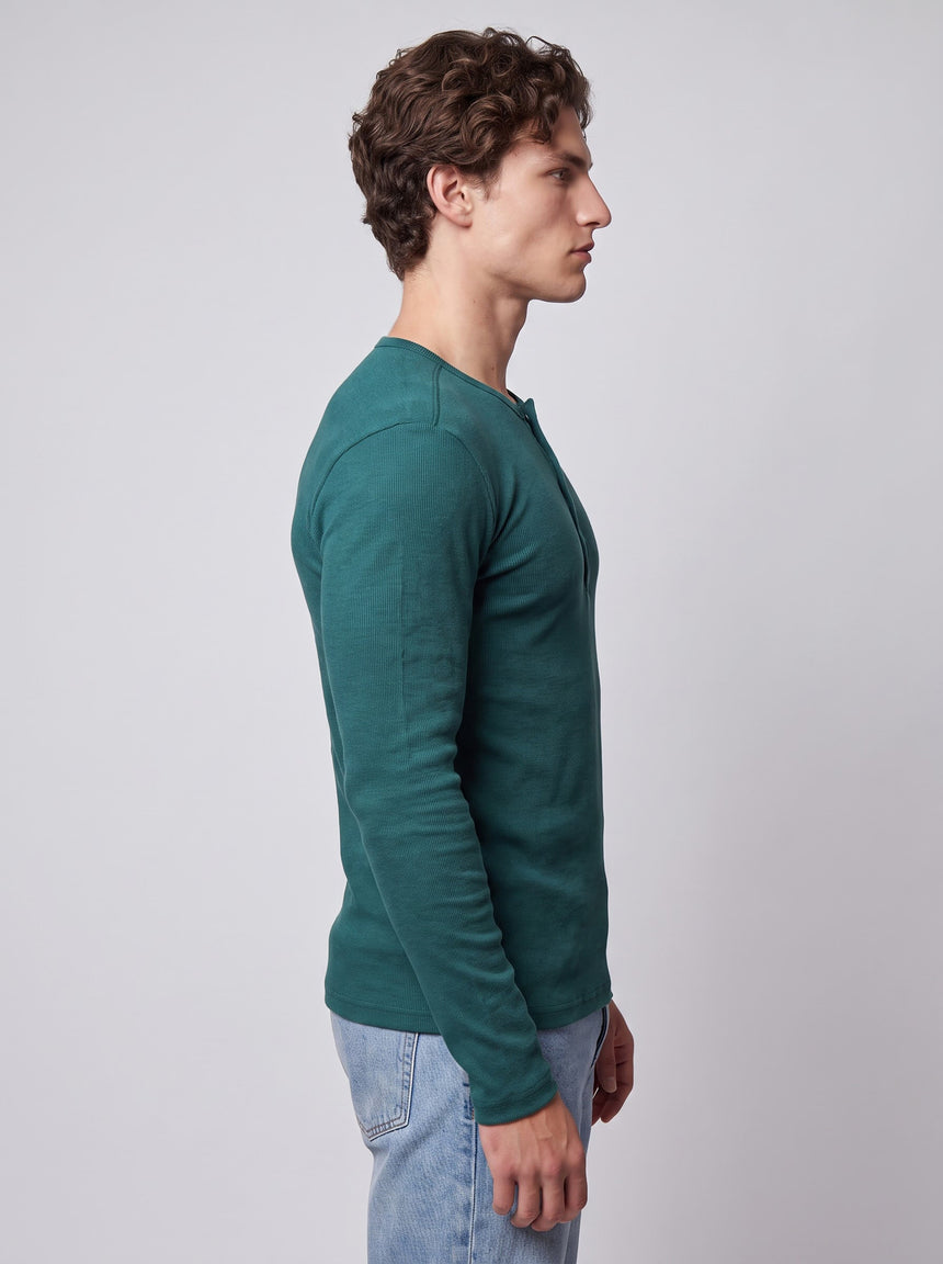 Bottle Green Ribbed Henley Tshirt T-Shirts Fugazee