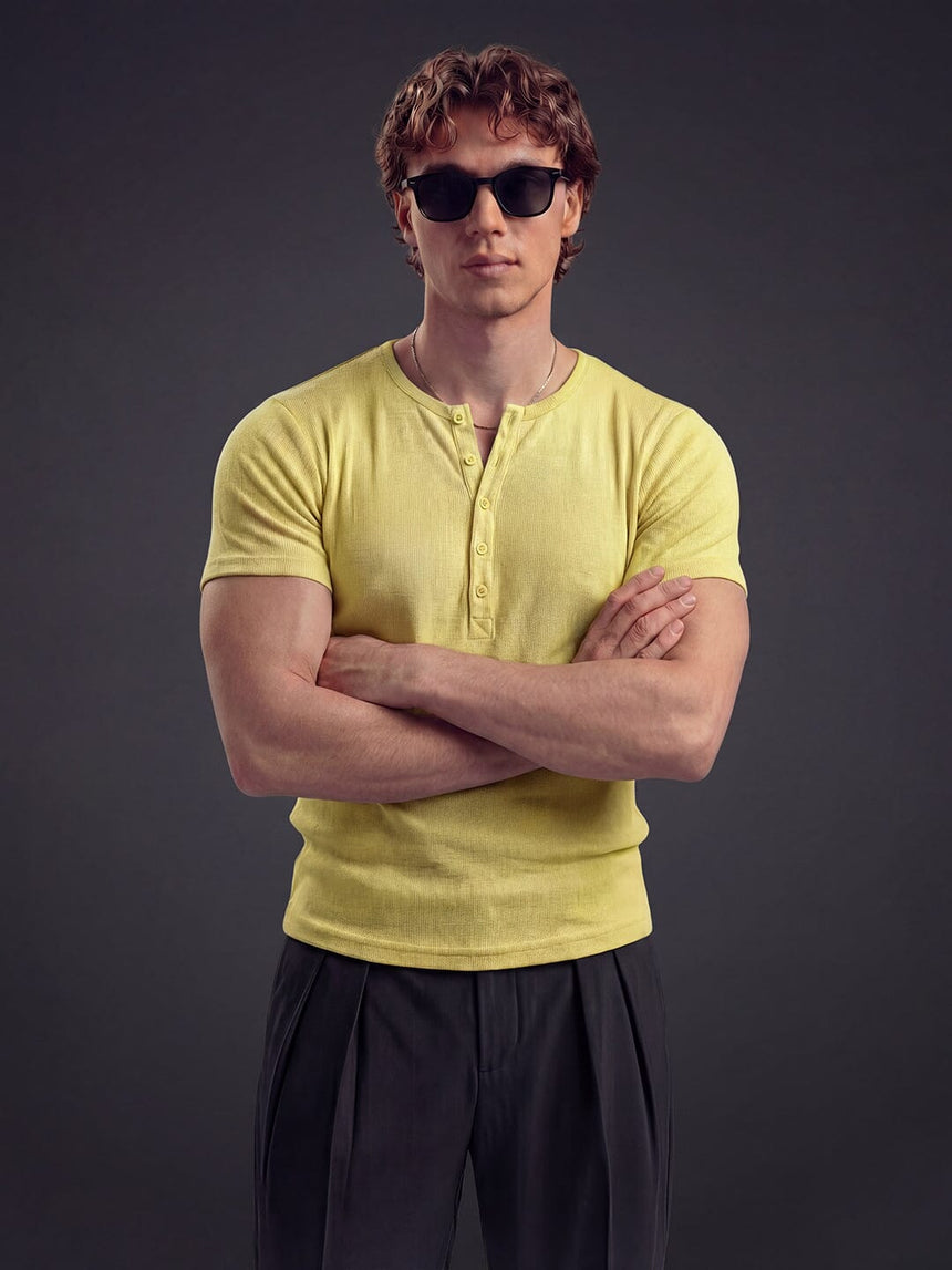 Lemon Ribbed Henley Short Sleeves Tshirt T-Shirts Fugazee