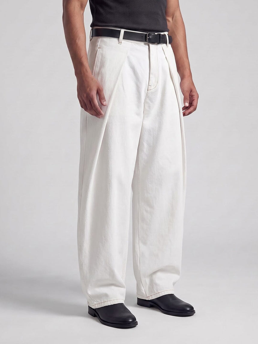 White washed Pleated Denim Jeans Fugazee
