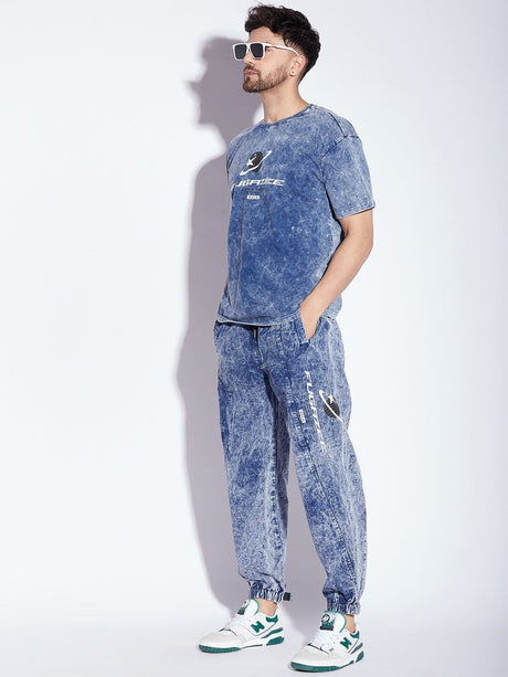 Blue Acid Wash Tshirt and Trackpants Clothing Set Clothing Set Fugazee 
