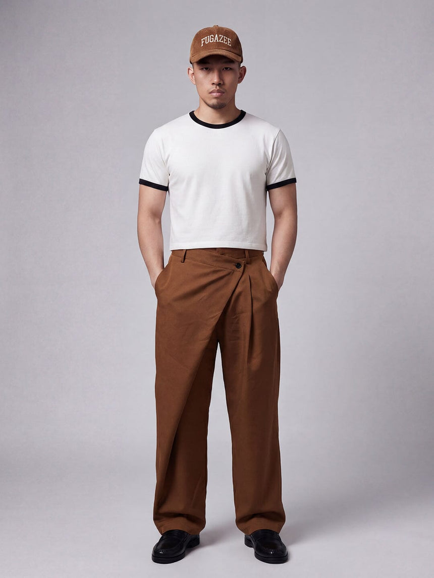 Tan Draped Tailored Trousers Trousers Fugazee