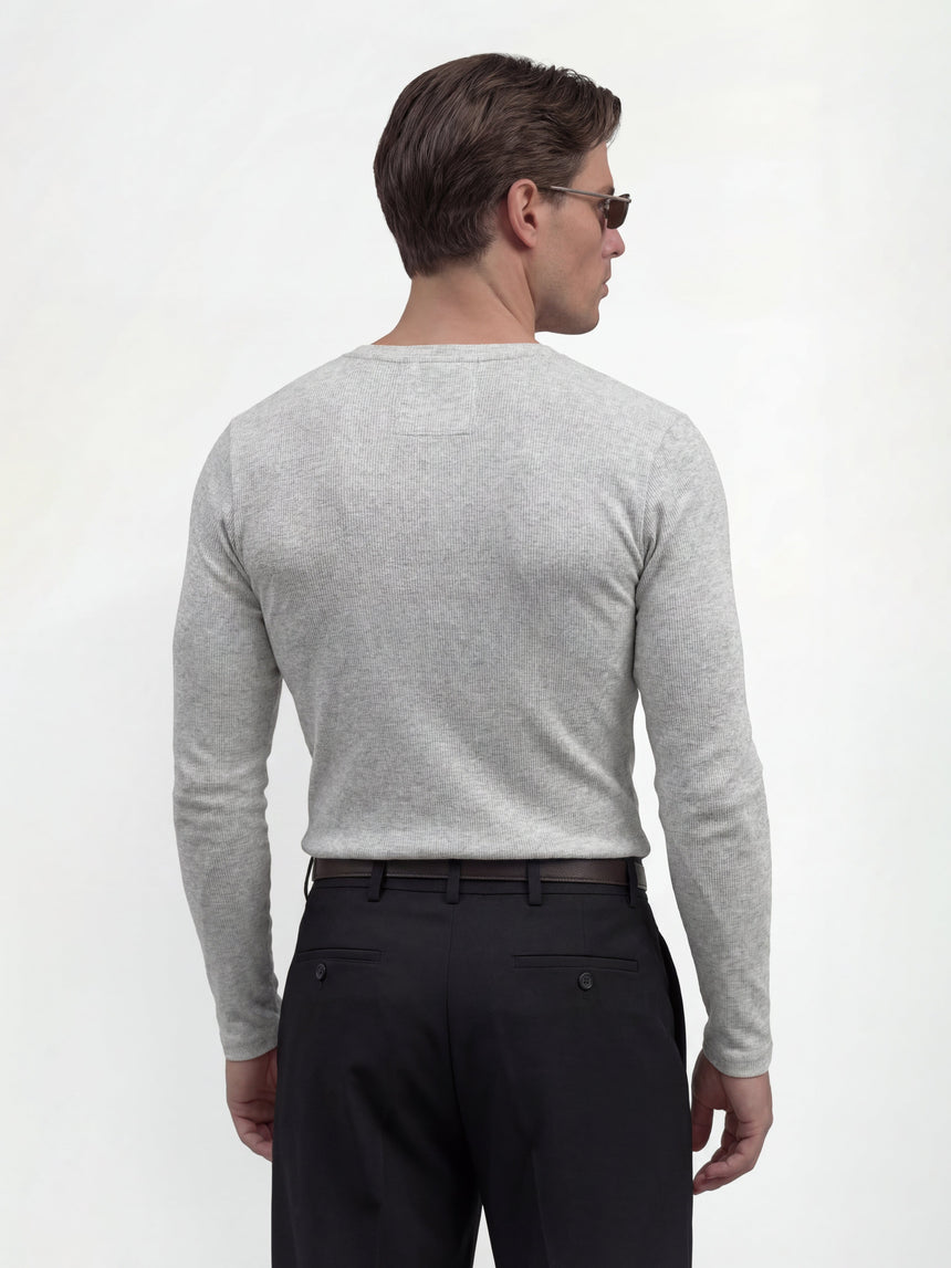 Light Grey Ribbed Henley Longsleeves Tshirt T-Shirts Fugazee