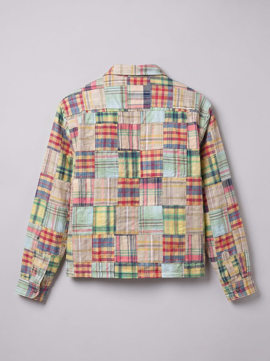 Multicolour Patchwork Plaid Cropped Shirt Shirts Fugazee