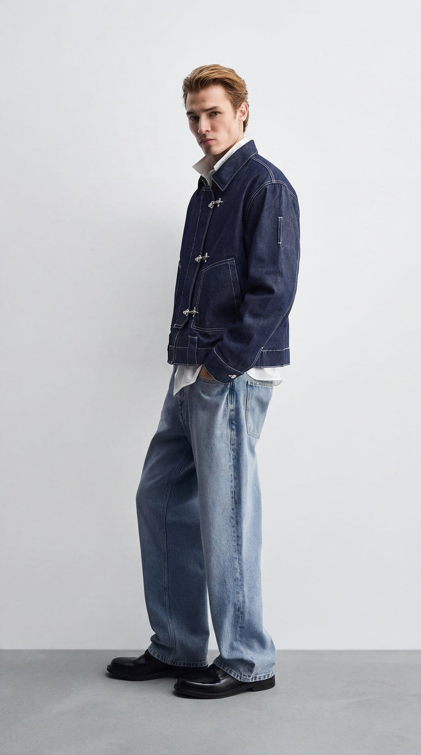 Dark Wash Fireman Clasp Denim Jacket Jackets Fugazee