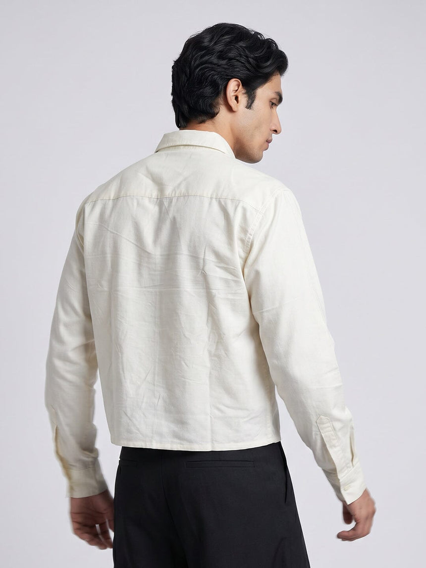 White Corduroy Graphic Cropped Shirt Shirts Fugazee