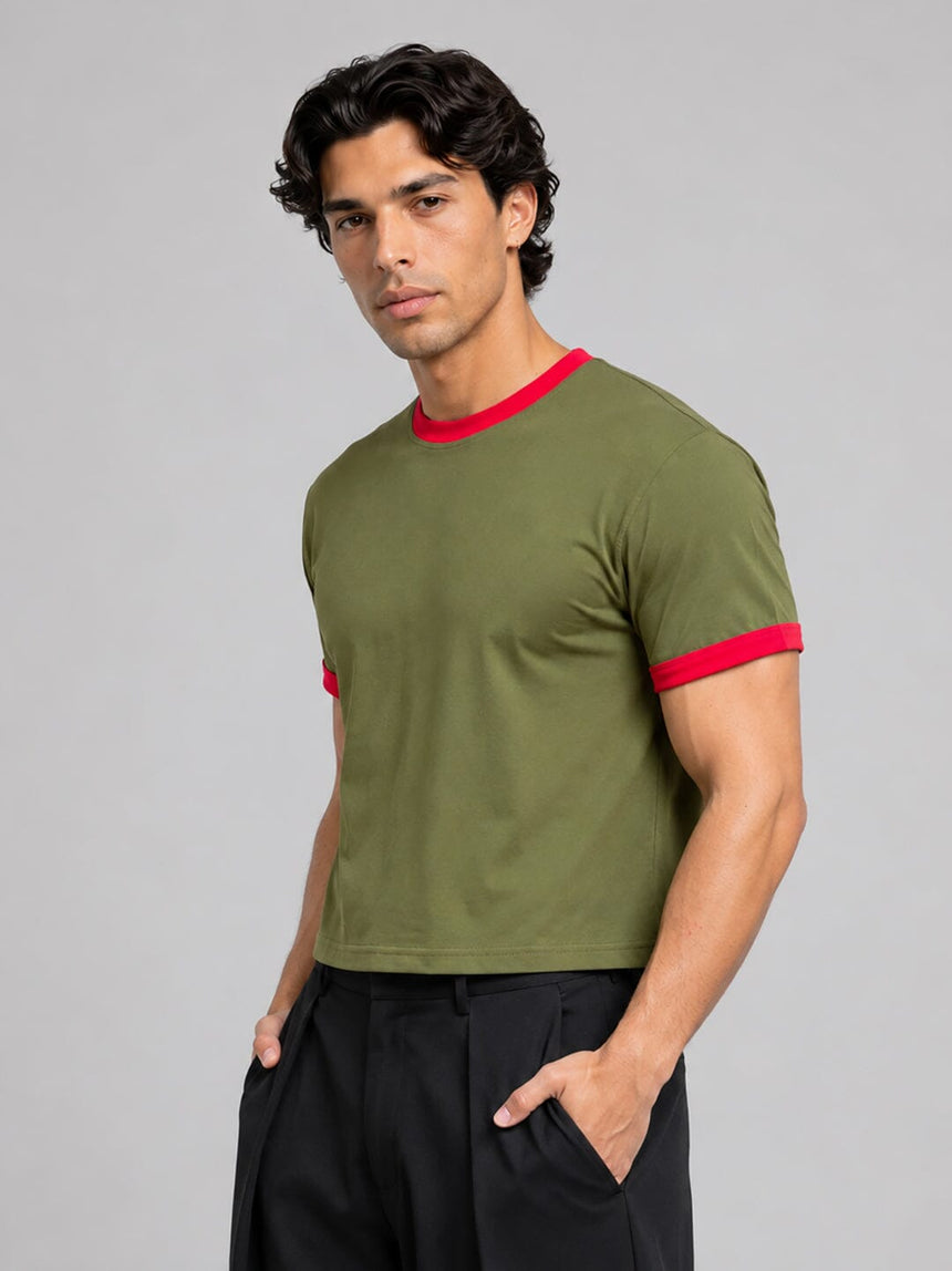Khaki Ringer Cropped Tshirt T-Shirts Fugazee