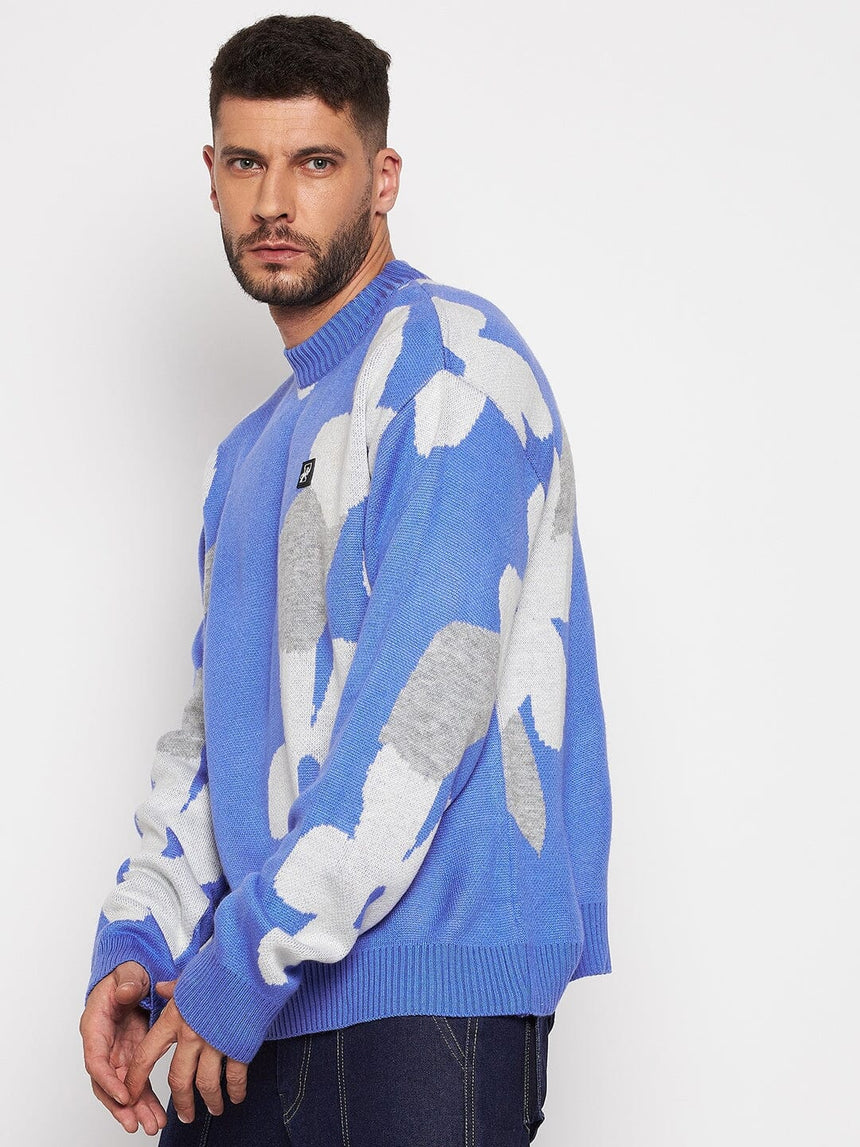 Sky Blue Floral Oversized Sweater Sweaters Fugazee