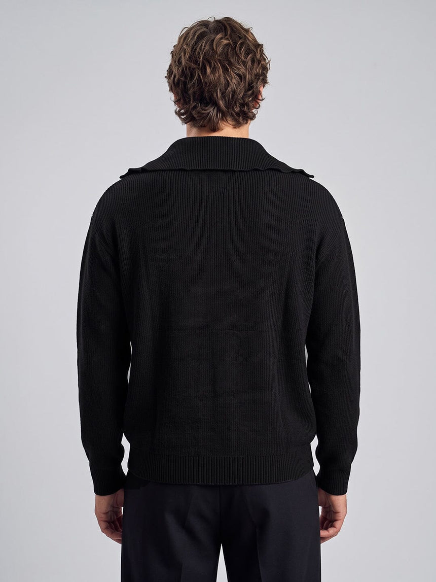 Black Heavy Knit Polo Sweater Sweaters Fugazee