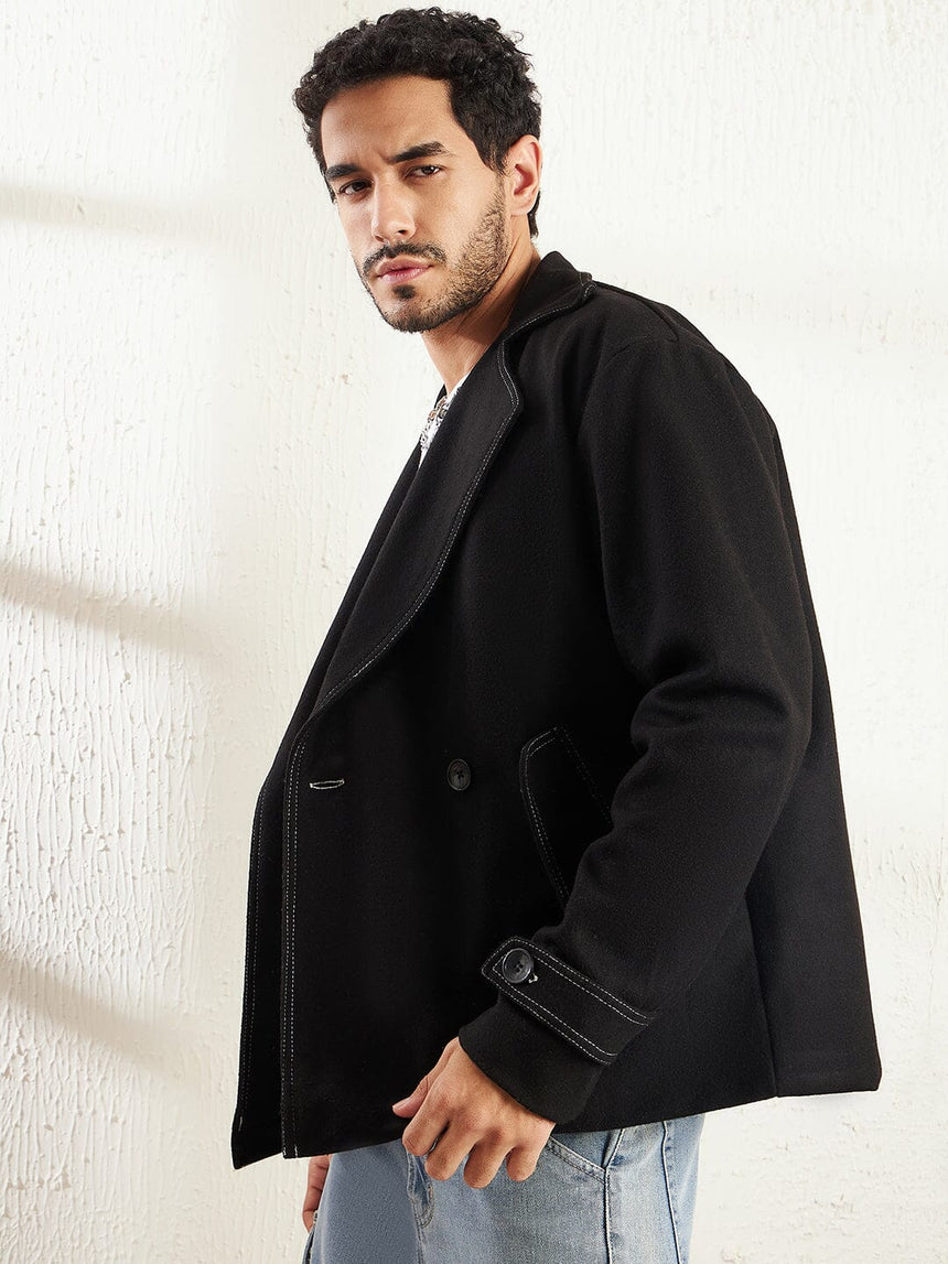 Black Contrast Stitch Blazer Jackets Fugazee