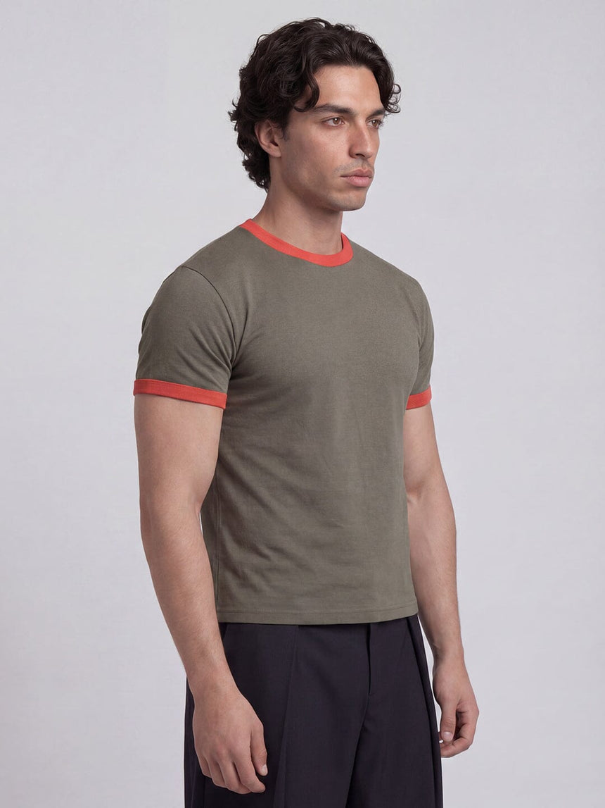 Khaki Ringer Cropped Tshirt T-Shirts Fugazee