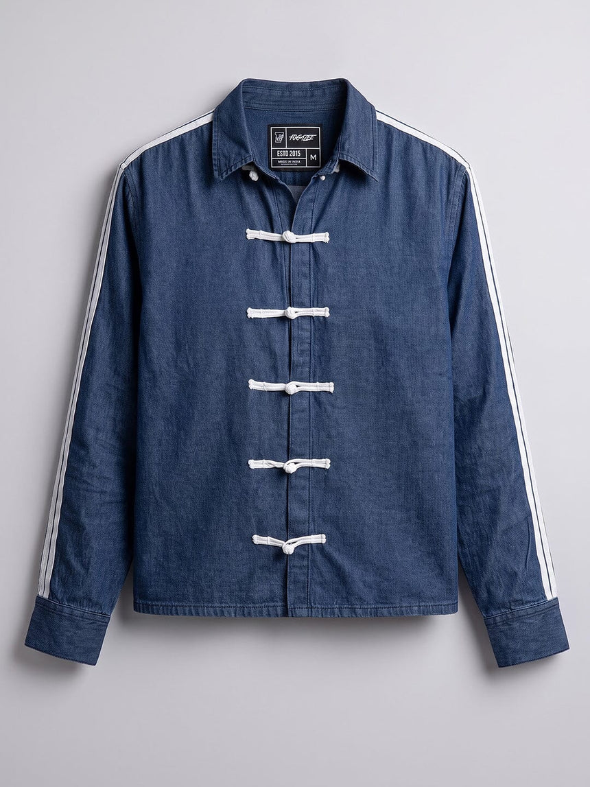 Dark Wash Taped Frog Buttoned Cropped Shirt Shirts Fugazee
