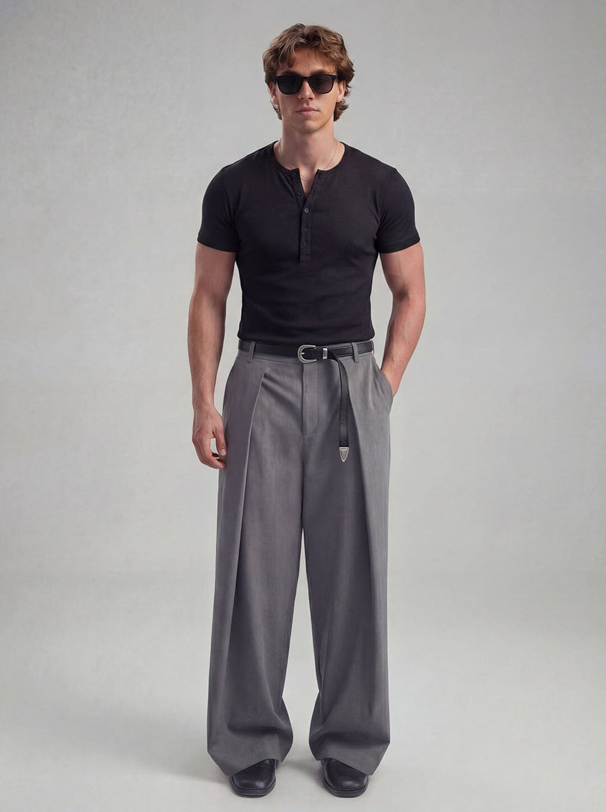 Grey Pleated Tailored Trousers Trousers Fugazee