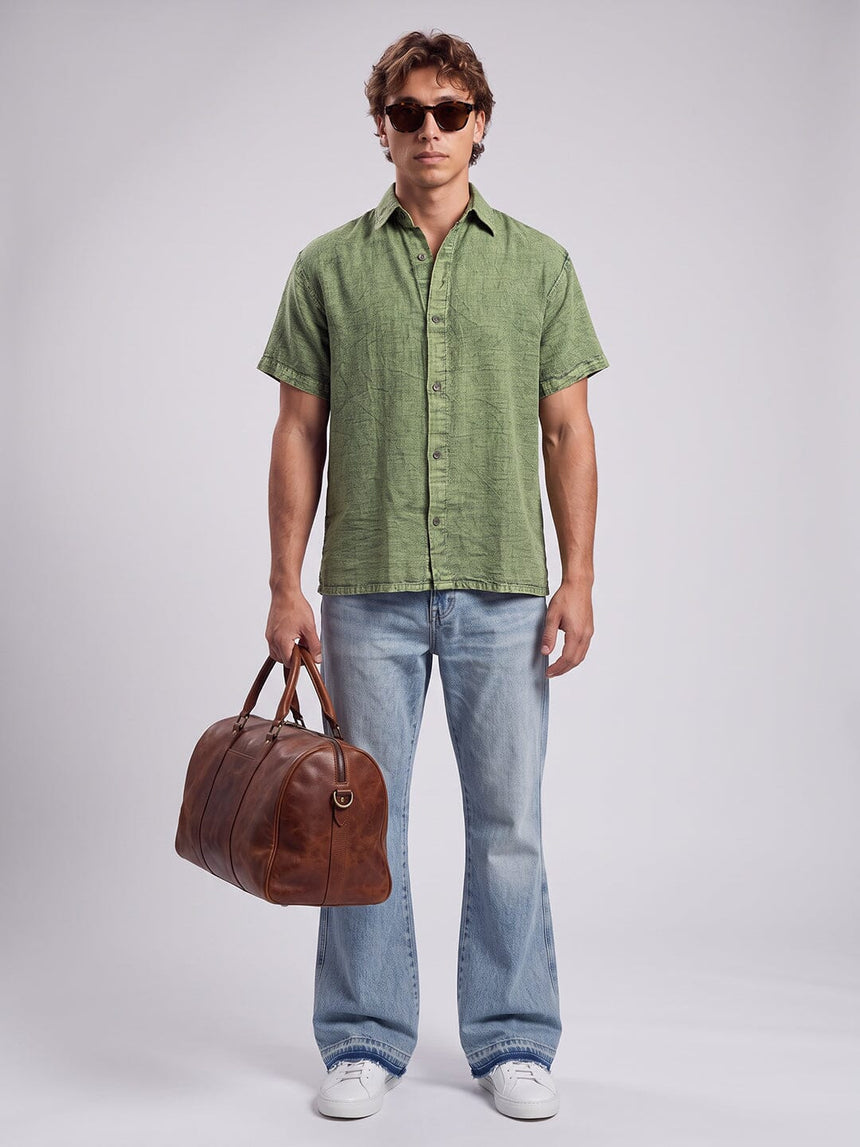 Green Dyed Acid Wash Linen Shirt Shirts Fugazee