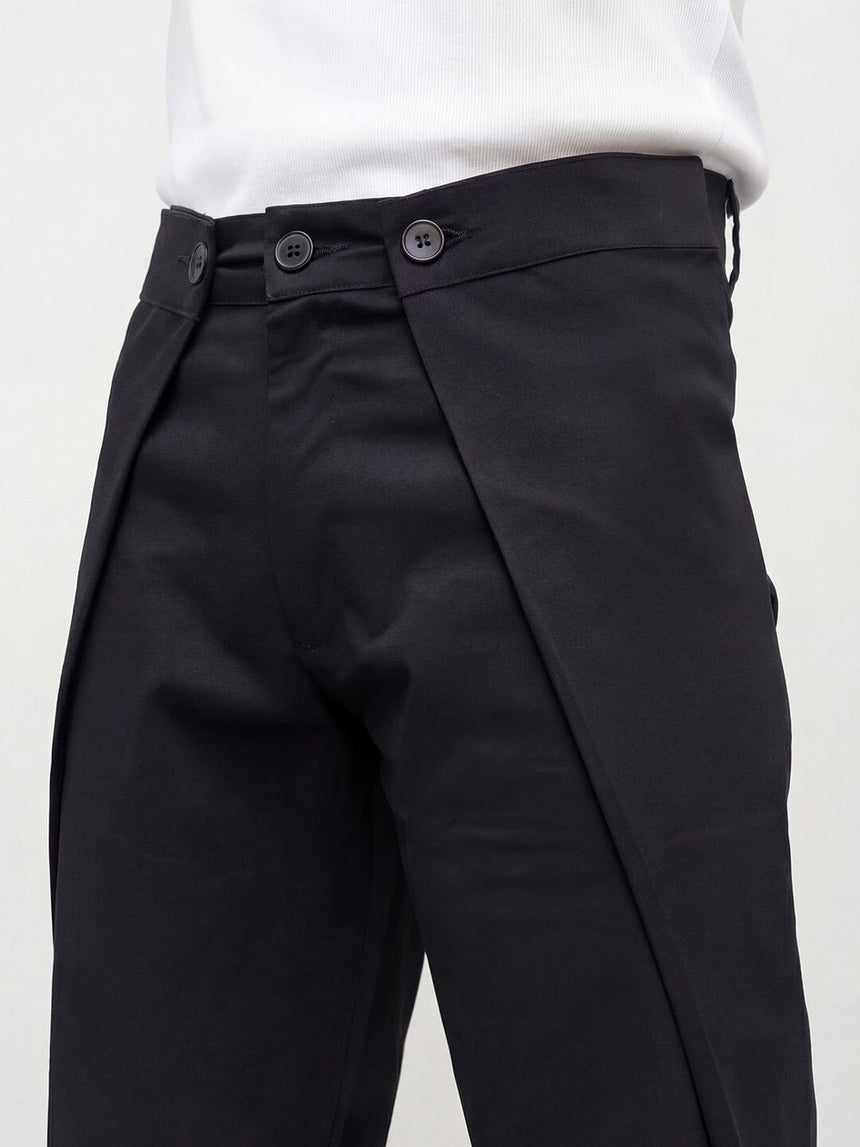 Black Switch-Flip Pleated Trousers Trousers Fugazee