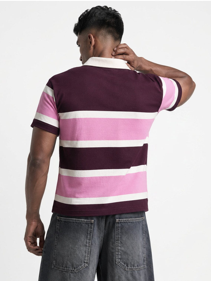 Crimson Striped Cropped Polo Tshirt T-Shirts Fugazee