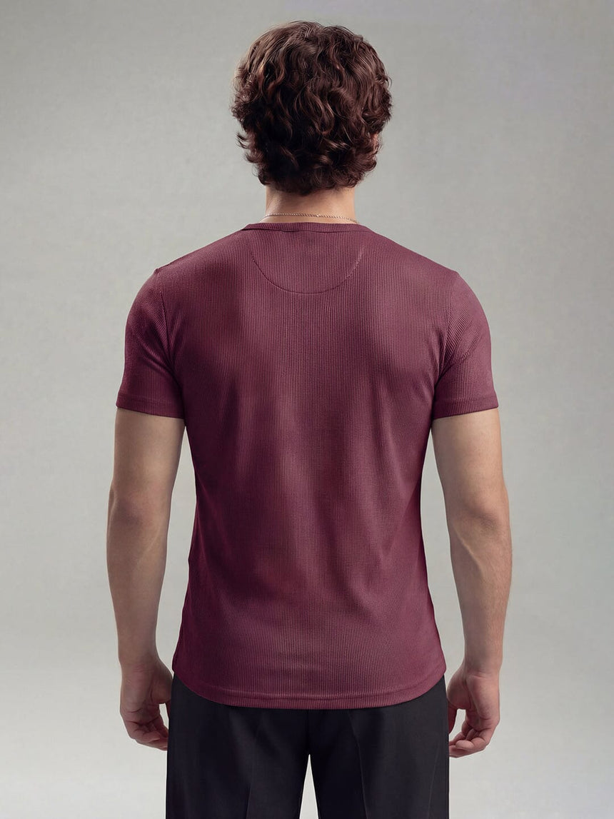 Maroon Ribbed Henley Short Sleeves Tshirt T-Shirts Fugazee