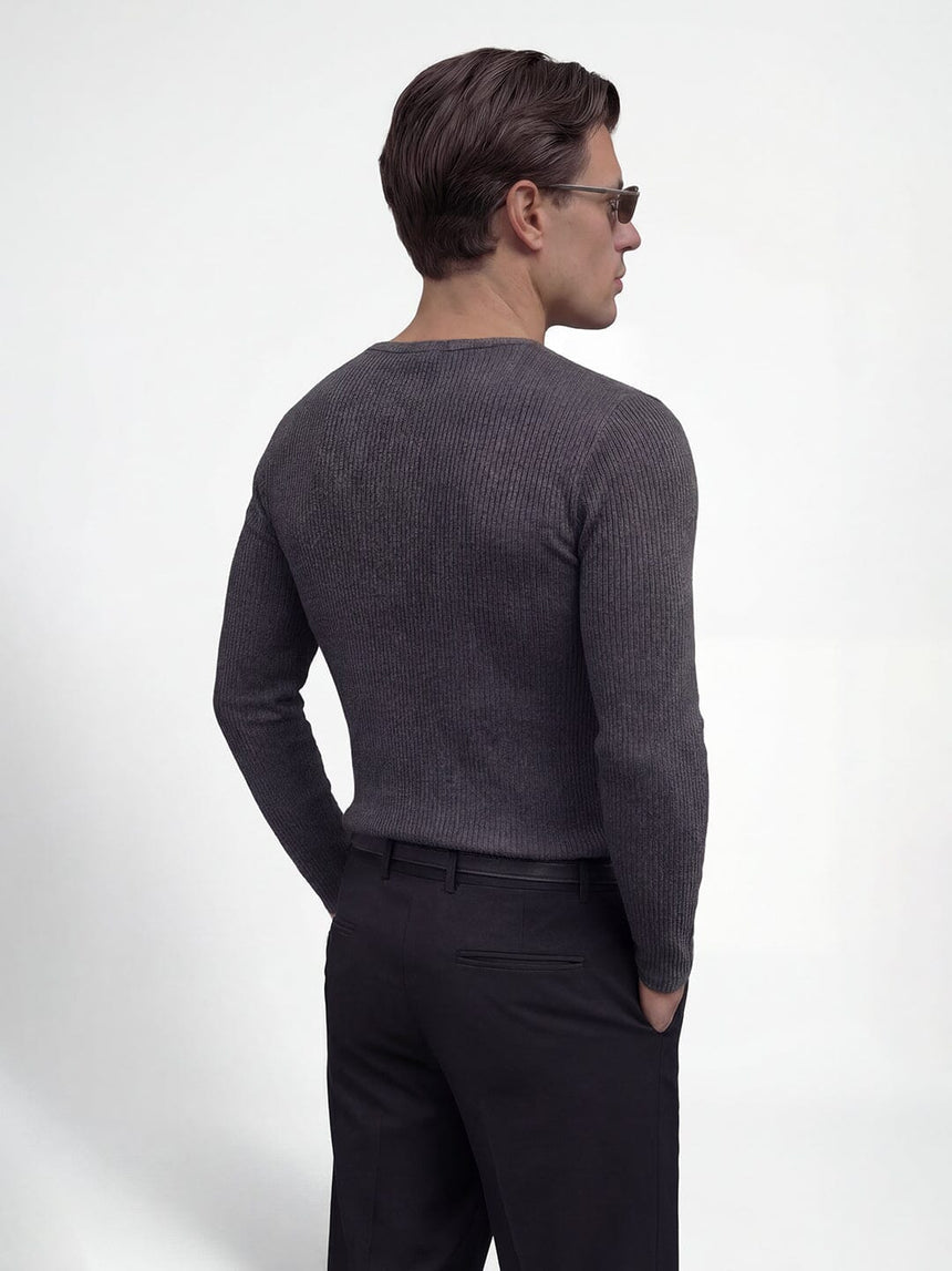 Charcoal Ribbed Henley Longsleeves Tshirt T-Shirts Fugazee