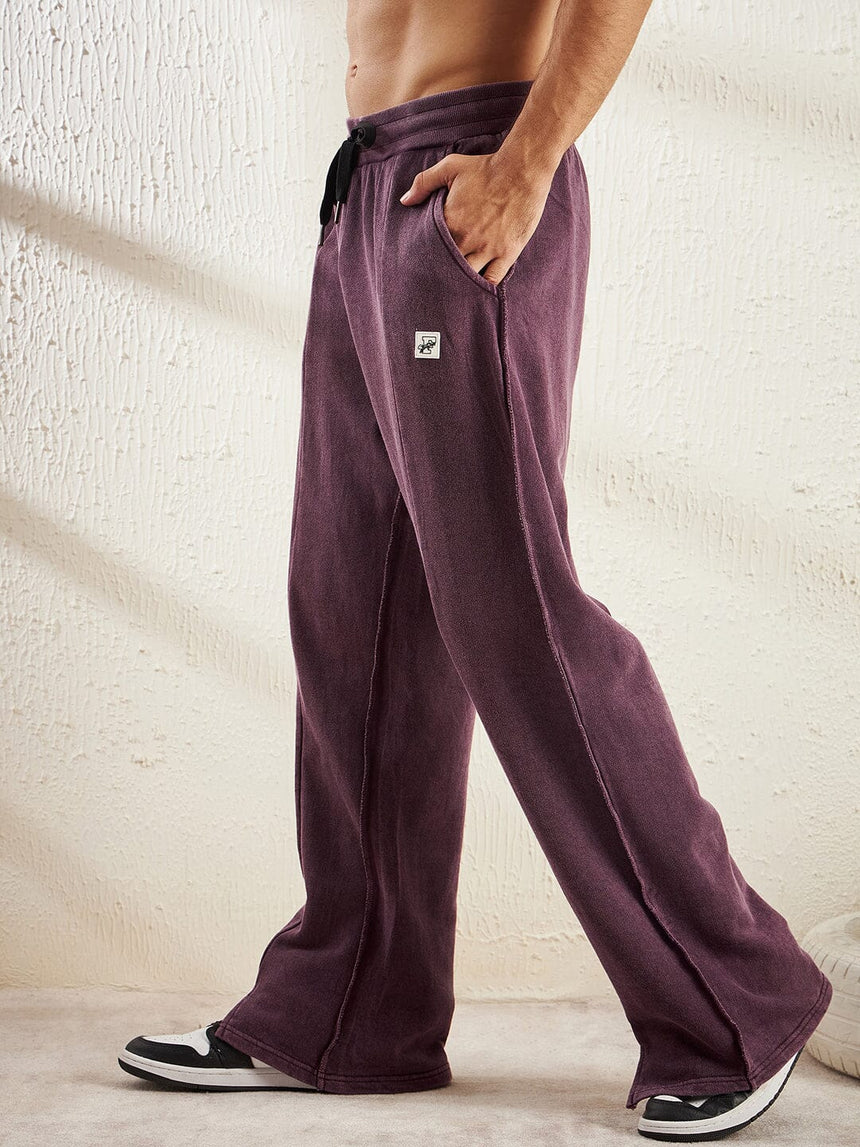 Mauve Dyed Raw Front Slit Relaxed Fit Joggers Trackpants Fugazee 