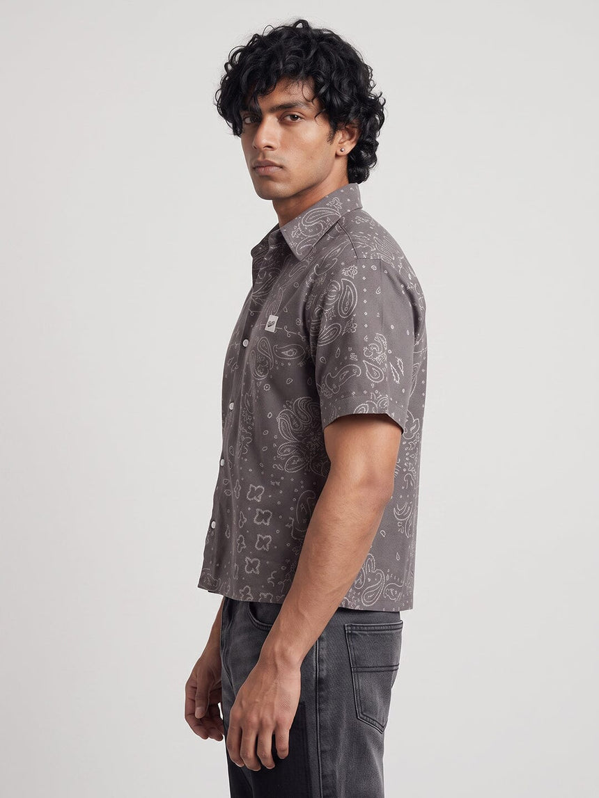 Grey Paisley Cropped Shirt Shirts Fugazee